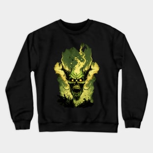 Green Flaming Horror Skull Crewneck Sweatshirt